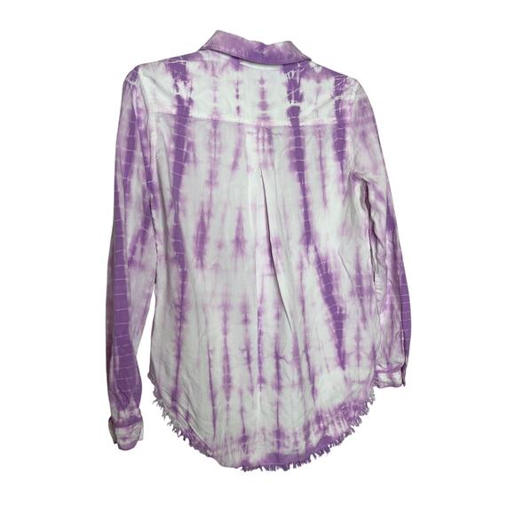Anthropologie x Cloth & Stone Purple Tie Dyed Frayed Button Down Shirt Small - Picture 5 of 12